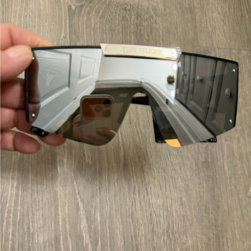 True Religion Shield Sunglasses in Smoke with Gold Trim